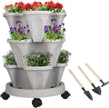 Vertical Planter 3 Tier Stackable Planters Garden Planters Strawberry Herb Flower and Vegetable Planter Indoor Outdoor Gardening Pots with Removable Wheels and Tools-Ruum Studio Home