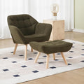 Modern Sherpa Accent Chair with Ottoman, Fluffy Upholstered Lounge Chair with Footrest, Comfy Living Room Side Boucle Armchair for Small Space Bedroom Apartment, Green-Ruum Studio Home