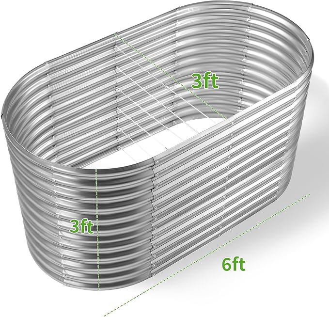 Land Guard 6x3x3ft Oval Galvanized Raised Garden Beds, Large-Capacity Metal Planter Box Outdoor, Durable Deep Raised Garden Bed 3ft Tall, Raised Beds for Gardening Vegetables, Classic Silver-Ruum Studio Home