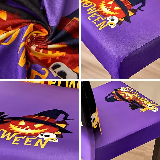 JQinHome Purple Halloween Chair Slipcover, Castle Chair Covers Set of 4, High Stretch Washable Chair Protector Cover for Dining Room, Kitchen,Home Party,Wedding Ceremony(Purple,4PC)-Ruum Studio Home