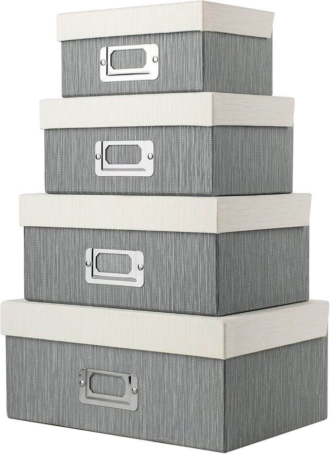 Briful Photo Boxes with Lids - 4 in 1 Set Waterproof Storage Boxes with Handles for Clothes, Shoes, Office, Cosmetic, Books-Ruum Studio Home