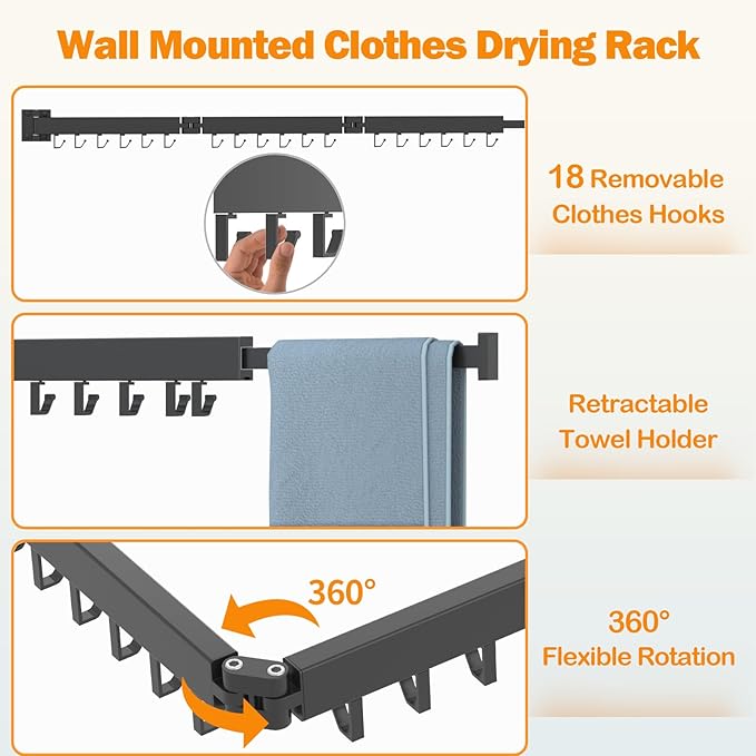 Foldable Clothes Drying Rack, 2 Fold Laundry Drying Rack Wall Mount, [No Drilling] Folding & Durable Space Saver for Laundry, Balcony, Bathroom, Patio, Dormitory, Apartment-White-Ruum Studio Home
