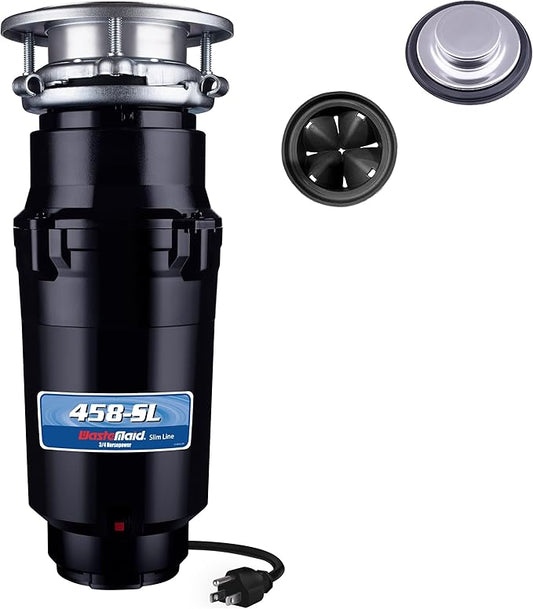 Waste Maid 10-US-WM-458-SL-3B Garbage Disposal Anti-Jam Stainless Steel Food Waste Grinding System, 3/4 HP Slim Line, Black-Ruum Studio Home