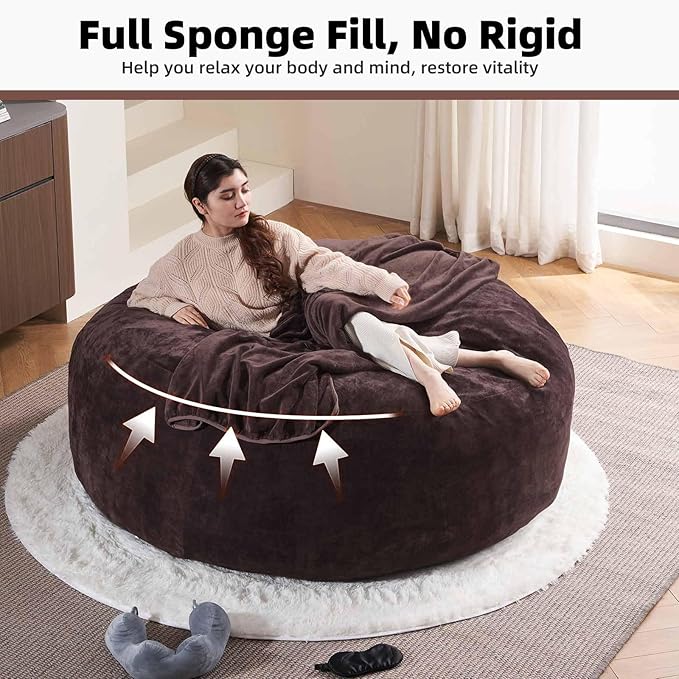 6FT,Oversized Bean Bag Chairs for Adults,Giant beanbag with Filler Included，Fluffy Memory Foam,Soft and Comfy Corduroy Fabric,Gaming Chairs Suitable for Living Room and Bedroom (Brown, 6 Foot)-Ruum Studio Home