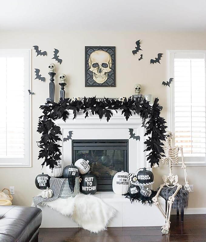 Lvydec 2 Pack Black Halloween Fall Maple Garland - 5.9ft/Piece Artificial Hanging Fall Leave Vines Garland Autumn Decor for Thanksgiving Home Wedding Party-Ruum Studio Home