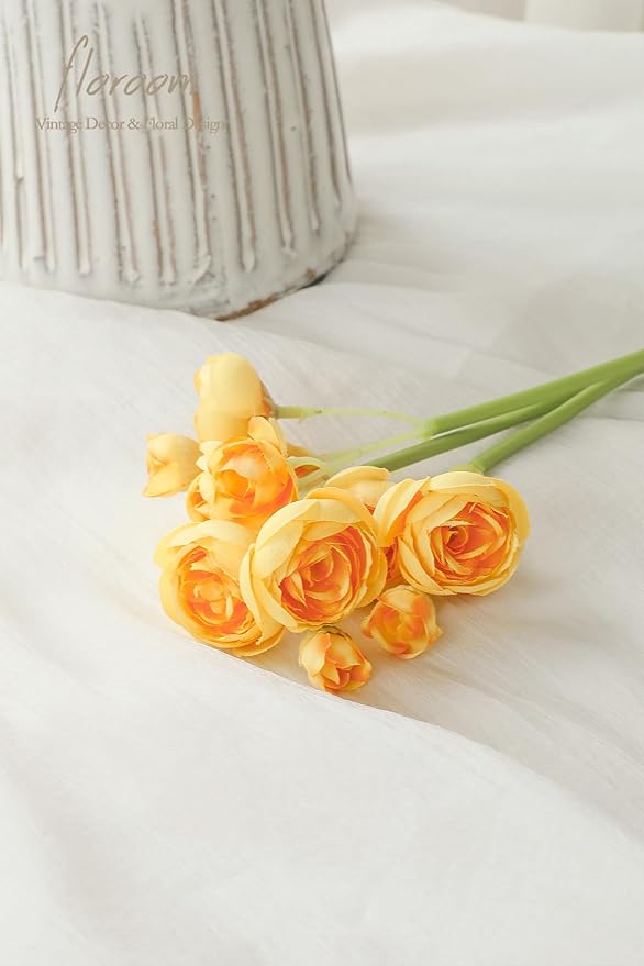 Floroom Ranunculus Artificial Flowers 18 Pcs Golden Yellow Faux Silk Mini Ranunculus Bulk Fake Wedding Filler Flowers for DIY Bouquets, Centerpieces, Bridal Shower Decorations & Arrangements-Ruum Studio Home