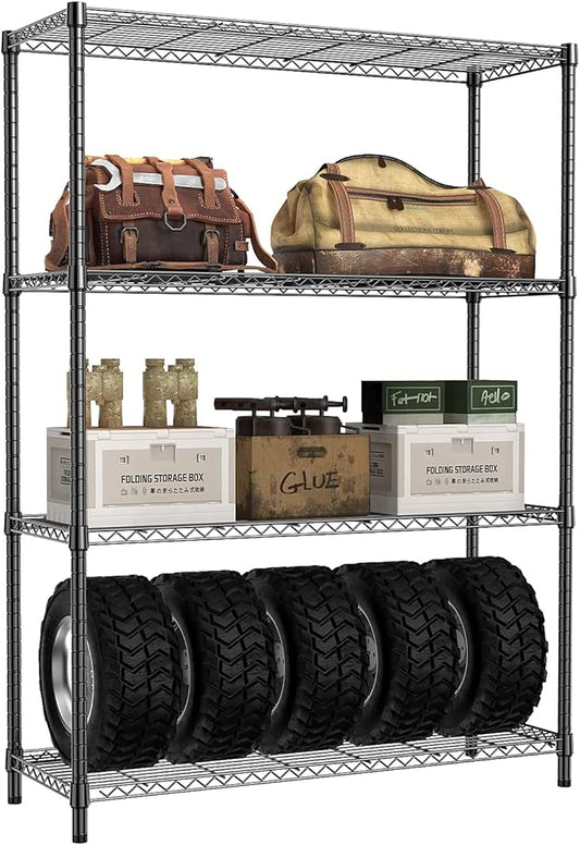 IZEUK 1400 LBS Garage Black Shelving Wide Storage Shelves 4 Tier Adjustable Heavy Duty Metal Wire Rack Standing Shelf Unit for Kitchen Office College Dorm Garage Warehouse 15.8" x 45.8"x 59.4"-Ruum Studio Home