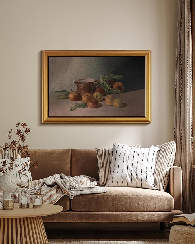 HUARCEY Gold Framed Vintage Wall Art for Living Room Harvest Apples Still Life Oil Painting Large Cottagecore Room Decor Picture Canvas Print Farmhouse Fruit Wall Decor Bedroom Kitchen Bathroom 24x36-Ruum Studio Home