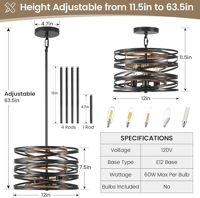 Farmhouse Chandelier, Dining Room Light Fixture, 3-Light Modern Black Pendant Light Fixture, Rustic Industrial Ceiling Hanging Light Fixture for Entryway Foyer Kitchen Over Table Hallway-Ruum Studio Home