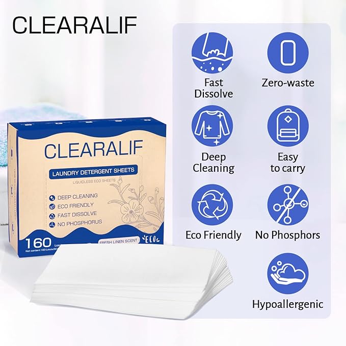 CLEARALIF Laundry Detergent Sheets (480 Loads), Fresh Linen,Great For Travel,Apartments, Dorms,CLEARALIF Laundry Detergent Strips Eco Friendly & Hypoallergenic (Pack of 3)-Ruum Studio Home