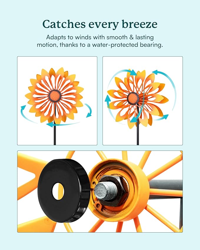 Floral Yard Garden Wind Spinners - Kinetic Outdoor Metal Wind Spinners, Lawn Yard Garden Decor, Birthday Gifts for Women(Sunflower)-Ruum Studio Home