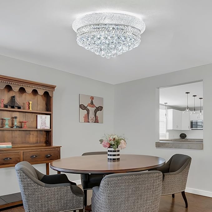 9-Light Crystal Flush Mount Chandelier Ceiling Light Fixture for Living Room Dining Room Bedroom Foyer Entryway Hallway Closet Bathroom (Chrome D22)-Ruum Studio Home