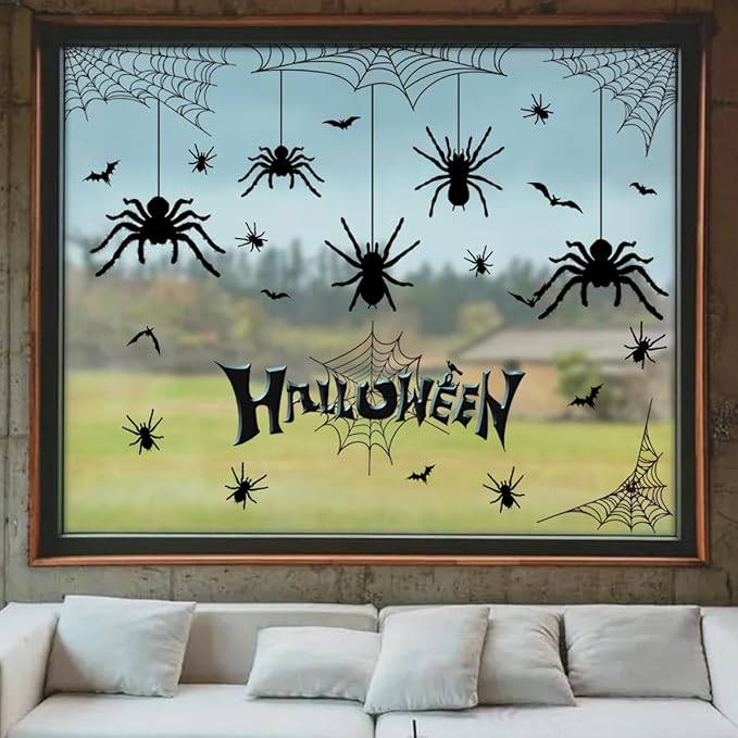 Halloween Spider Web Bat Patterns Wall Decals - Peel and Stick Removable Stickers for Scary Theme Party Decorations-Ruum Studio Home
