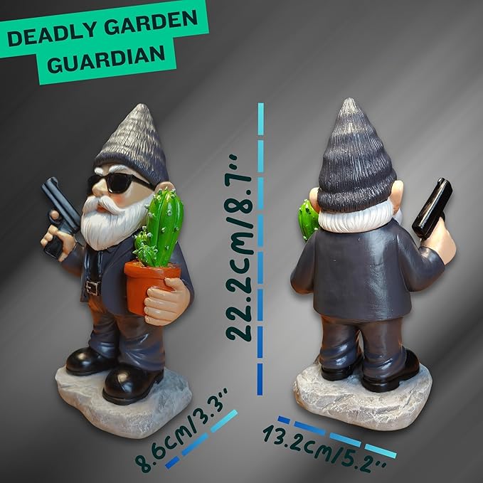Gnome Decoration for Garden & Home - Professional Hitman Look Statue, Léon Inspired 8.7 Inch Resin Decor, Unique Outdoor Gift for Women/Men-Ruum Studio Home