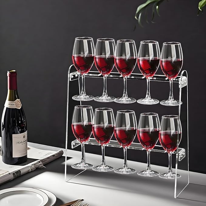Tosnail 2-Tier Champagne Flute Glass Holder Stand, 10 Slots Champagne Flute Tabletop Stemware Hanging Display Rack for Party, Fits Up to 9 Inch Glasses-Ruum Studio Home