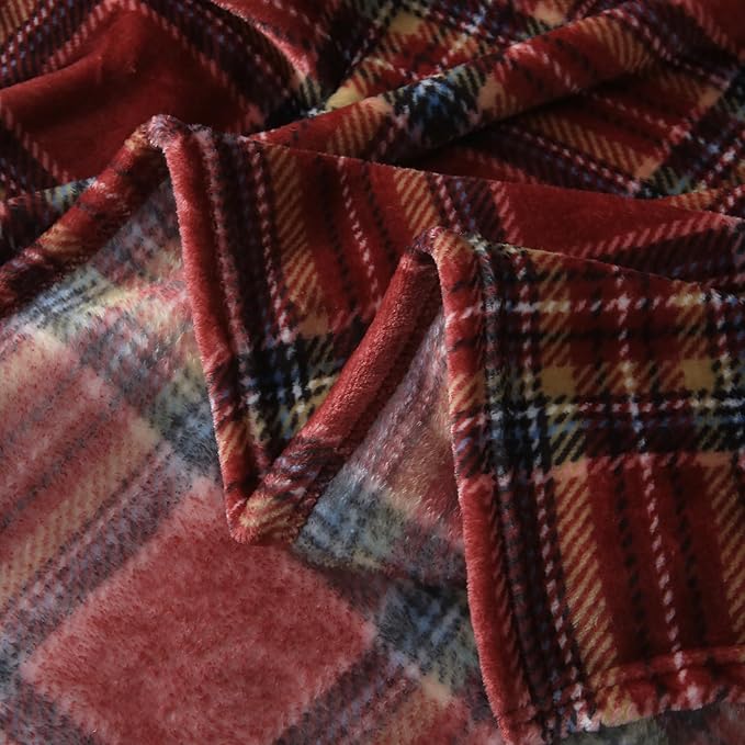 MERRYLIFE Dark Red Plaid Throw Blanket Decorative Fleece Throw | Ultra-Plush Colorful | Couch Blanket Travel Lap | Home Gift Use(50" 60",Dark Red Plaid)-Ruum Studio Home