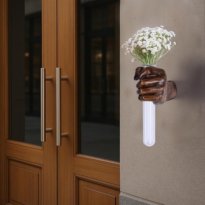 Vintage Wall Sculptures, Hand Vases Home Decor, Wall Mount Art Sculpture, Unique Wall Art Statue, Funky Flower Vase Decorations, Modern Eclectic Hanging Decor,Glass Test Tube Vase-Ruum Studio Home