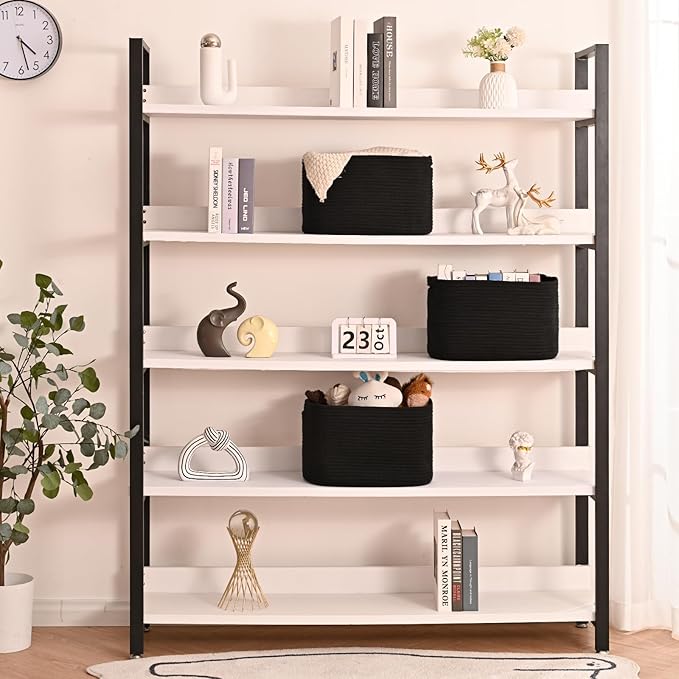 Black Storage Baskets for Organizing Shelves, Toy Basket for Nursery, Woven Cotton Rope Basket for Decor, Towel Baskets for Bathroom, 15"x11"x9.5", 3 Packs, Black-Ruum Studio Home