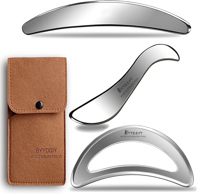 BYYDDIY Moon Shape 3 in 1 Stainless Steel Muscle Scraper Tools Set,Guasha Tool for Body,Scraping Massage Tools for Physical Therapy,Derma Edge Massage Tool & GuaSha Massage Scraper Tool (MN-SC1)-Ruum Studio Home