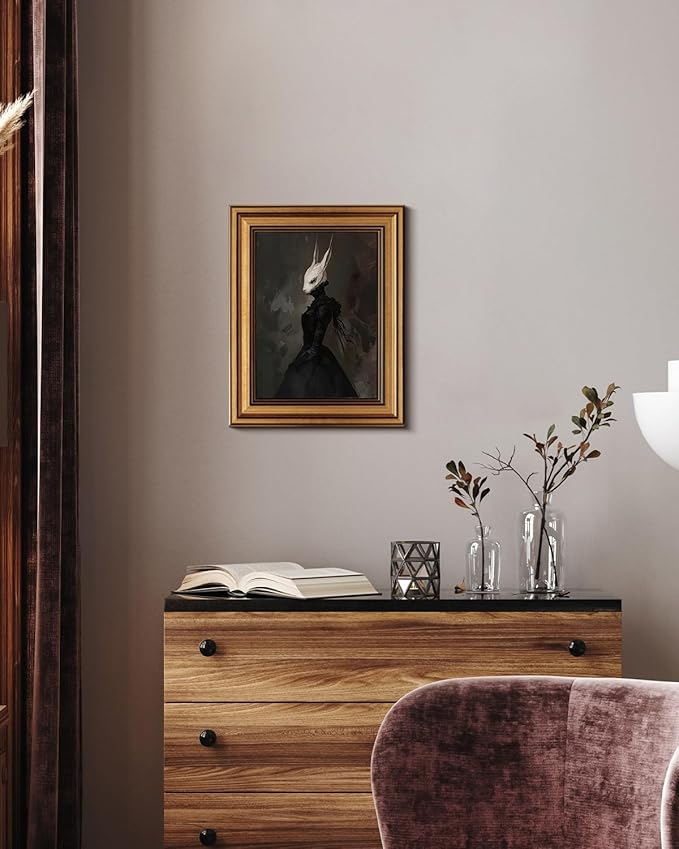 HUARCEY Gold Framed Vintage Wall Art Canvas Prints Gothic Room Decor Vintage Rabbit Lady Wall Decor, Aesthetic Dark Academia Halloween Pictures Oil Painting Goth Decorations 8x10in-Ruum Studio Home