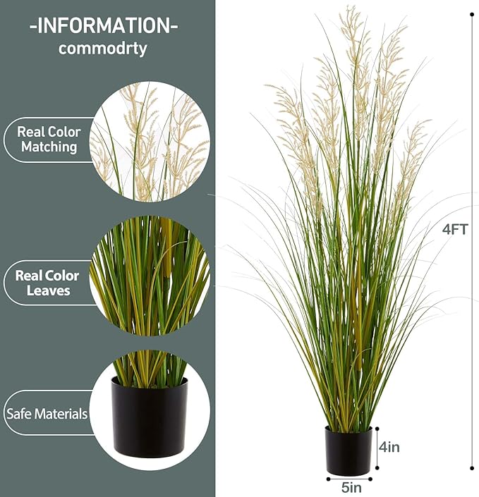 Artificial Plant, 47in Tall Pampas Grass, Faux House Plants in Pot, Indoor Decorative Flowers &Greenery for Home and Office, Ideal Housewarming Gift-Ruum Studio Home