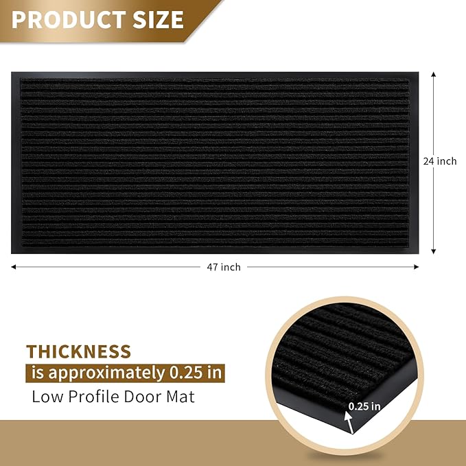 Yimobra Front Door Mat Outdoor Indoor Entrance, 100% Waterproof All-Season All Weather Doormat, Welcome Matt Outside Entry, Non Slip, Low Profile, Heavy Duty Patio Porch Floor Mats,47 x 24,Black-Ruum Studio Home