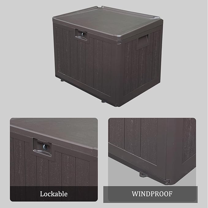 33 Gallon Pro Waterproof Outdoor Storage Bin Resin Deck Box for Patio, Poolside, and Garden, Lockable & UV-Resistant, Ideal for Small Spaces, Brown-Ruum Studio Home