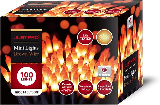 100LIGHTS Orange Extra-Bright with End Connectors Halloween Decorative Lights 5.98m UL Certified Mini String Light Set Waterproof for Halloween Home Garden Christmas Tree Party Patio Wedding-Ruum Studio Home