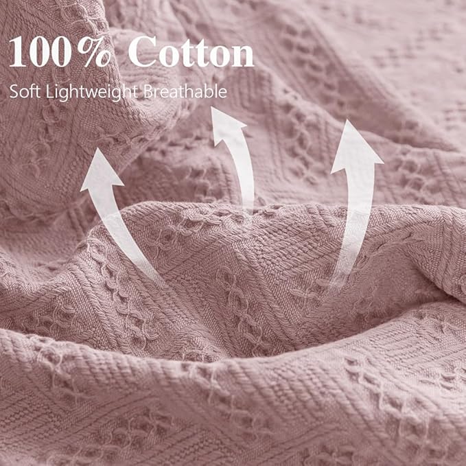 Simple&Opulence 100% Cotton Throw Blanket for Bed, Couch, Boho Luxury Geometric Knit Woven Blanket with Tassels Soft Lightweight Cozy Breathable, Vintage Farmhouse Decoration for All-Season(Pink)-Ruum Studio Home