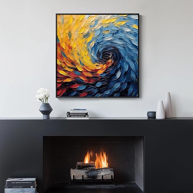 Framed Blue Modern Abstract Wall Art, Minimalist Large Canvas Paintings Artwork for Walls, Blue Yellow Art Prints Pictures for Living Room, Hallway, Bedroom, Office, Bathroom Wall Decor -24x24 Inch-Ruum Studio Home