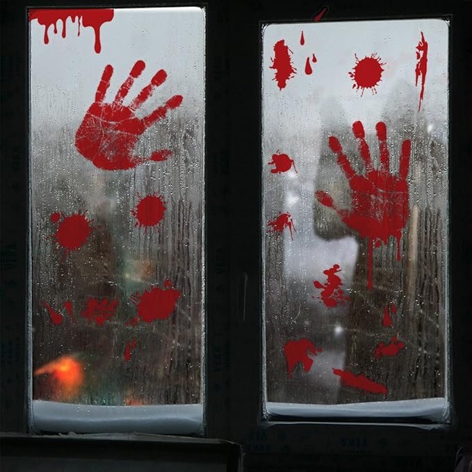 KUUQA 4 Pcs Bloody Handprint Clings Horror PVC Stickers Decals for Halloween Decorations-Ruum Studio Home
