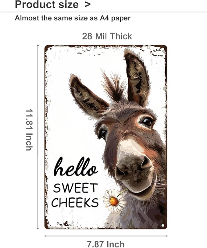 ALKB Western Bathroom Decor Vintage Donkey Gift - Funny Bathroom Restroom Toilet Decoration - Hello Sweet Cheeks Metal Sign 8x12 Inch-Ruum Studio Home