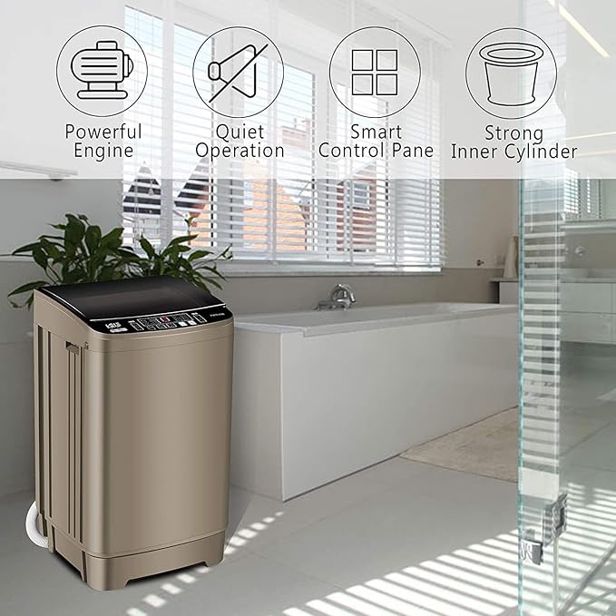 17.7 lbs Full Automatic Washing Machine with LED Display Compact Washing Machine with Drain Dump, 10 Wash Programs and 8 Water Levels Ideal for Dorms, Apartments, RV, Gold, KB03 GOLD6-3-Ruum Studio Home