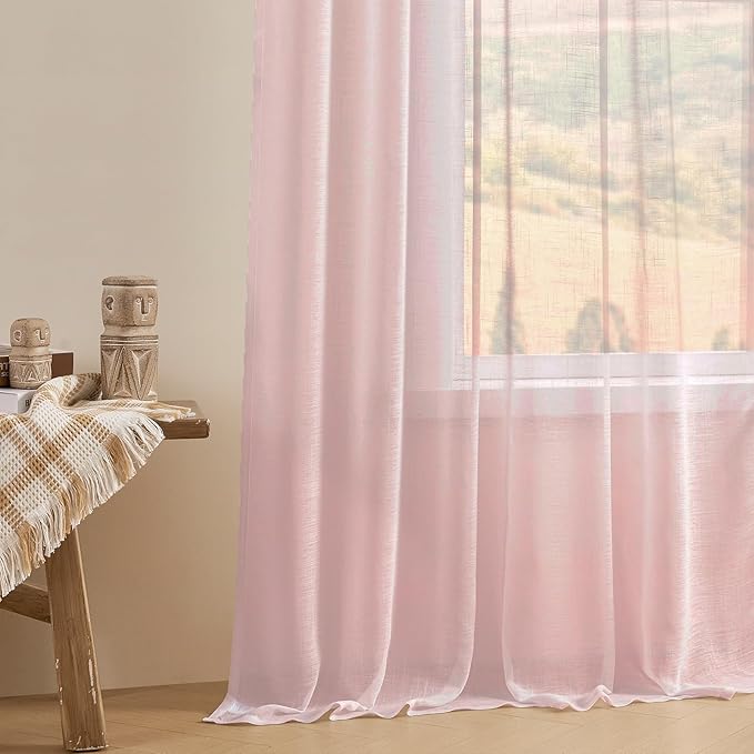 Joydeco Sheer Curtains 108 Inches Long, Beige Curtains for Living Room 2 Panels Set, Window Curtains Privacy Assured with Light Filtering(W52 x L108 Inch,Tapioca)-Ruum Studio Home