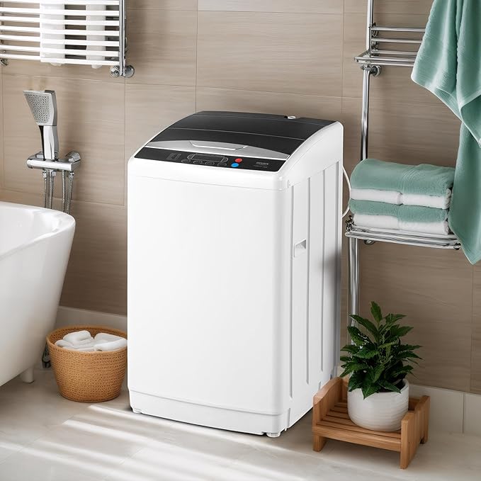 ROVSUN 25LBS Portable Washing Machine, Full-Automatic Electric Laundry Machine with Stainless Steel Drum, 110V Compact Washer, Washer and Spin Dryer Combo with Drain Pump for Apartment, Dorm, Home-Ruum Studio Home