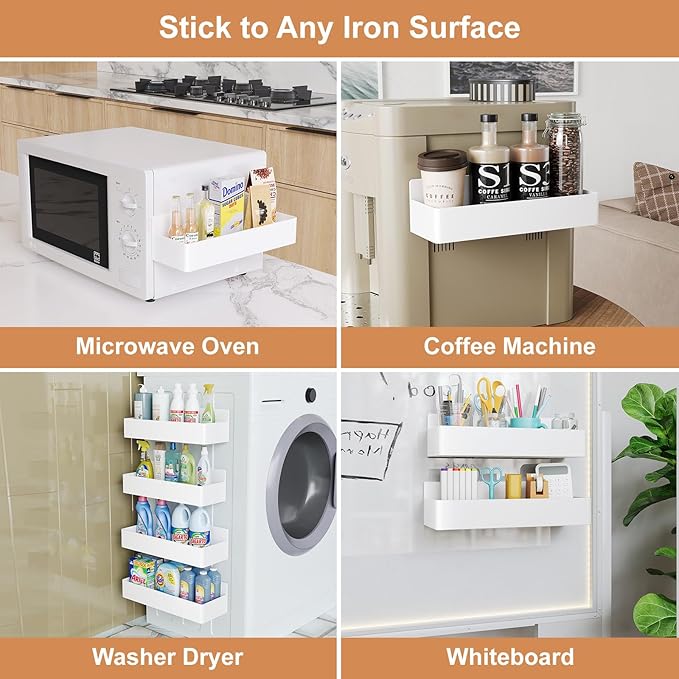 Magnetic Spice Rack for Refrigerator, Kitchen Organizer and Storage Shelf, White (4 Pack)…-Ruum Studio Home