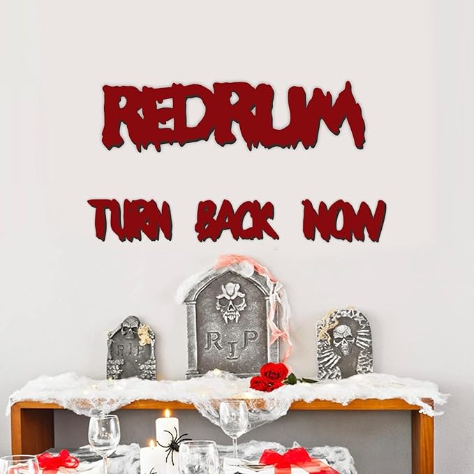 Wooden Halloween Decorations Stickers Bloody Halloween Decals for Mirror Wall Window Peel and Stick Happy Halloween Wall Sticker Redrum Door Sign Outdoor Indoor Decor Holiday Party Supply Photo Props-Ruum Studio Home