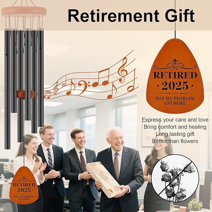 Retirement Gift for Woman Men Coworker Teacher Nurses Friends Mom Dad Grandma Grandpa Retirees, Coworkers Farewell Going Away Gift, 32" Wind Chimes Retirement Decorations-Ruum Studio Home