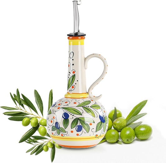 18 oz Ceramic Olive Oil Dispenser Bottle for Kitchen, Large Capacity Oli and Vinegar Cruet with Stainless Steel Spout, 540 ml Oil Container with Handle for Cooking Preventing, Vinegar Cruet-Ruum Studio Home
