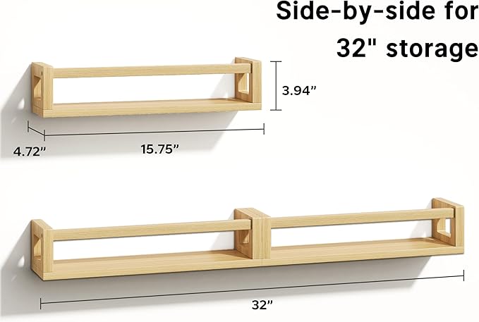 Upgraded Thick Floating Shelves - Multi-Use Wall-Mounted Bookshelves for Kids and Nursery, Ideal for Books, Toys, Spice Rack, Decor - NaturalWood-Ruum Studio Home