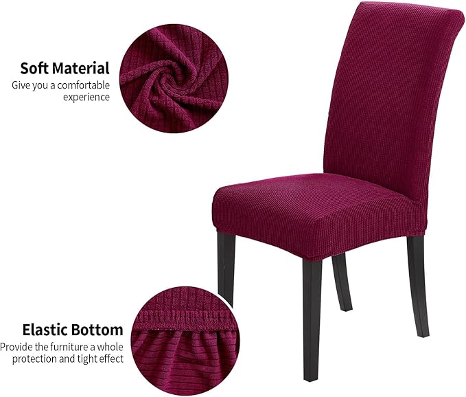 Joccun Chair Covers for Dining Room Set of 2,Dining Chair Slipcovers Stretch Dining Room Chair Covers Seat Protector,Washable Parsons Chair Cover for Home,Hotel(Wine Red,2 Pack)-Ruum Studio Home
