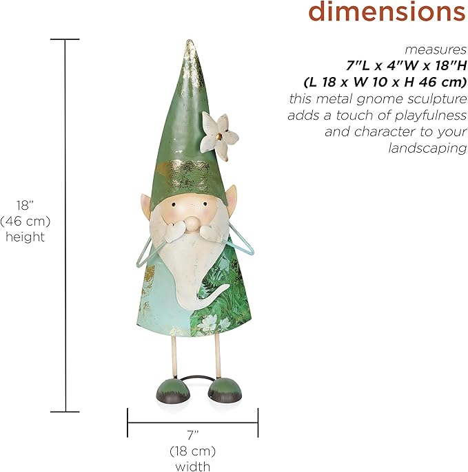 Alpine Corporation - 18" Tall Outdoor Garden Gnome Yard Decoration - Metal Statue with Speak No Evil Expression - Durable, Weatherproof Lawn Sculpture for Patio, Deck, Yard-Ruum Studio Home