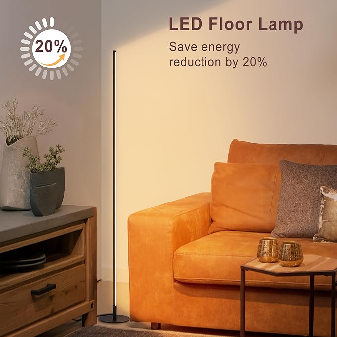 Modern Floor Lamps for Living Room, 56" LED Black Corner Lights with Remote, Dimmable, Floor Standing Lamp for Bedroom Home Office-Ruum Studio Home