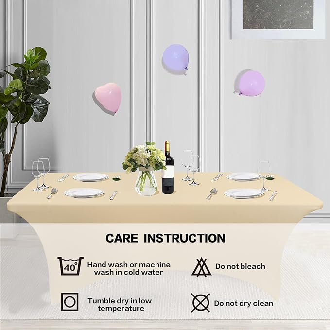 IVAPUPU 2 Pack 4FT Table Cloth for Rectangular Fitted Events Stretch Champagne Table Covers Washable Cover Spandex Tablecloth Protector for Party, Wedding, Cocktail, Banquet, Festival-Ruum Studio Home