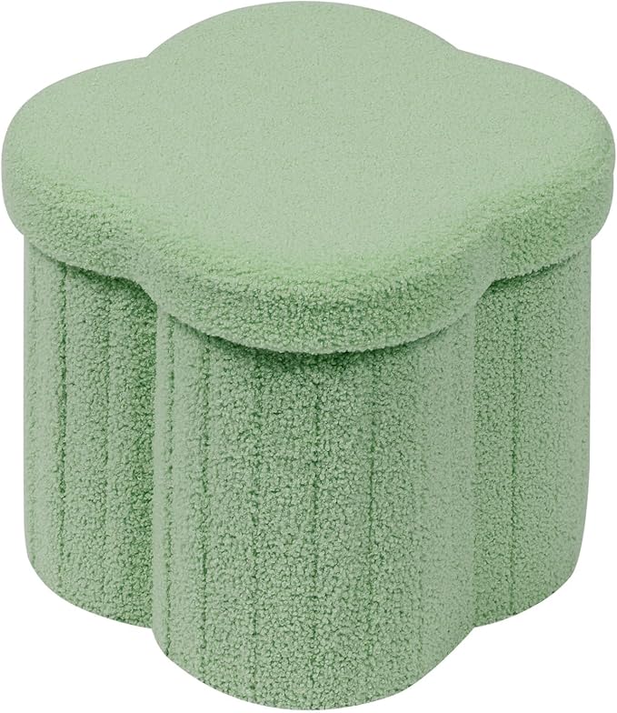 B FSOBEIIALEO Storage Ottoman Cube, Flowers Shaped Ottomans with Storage Foot Stool Footrest for Lving Room, Boucle Ottoman Seat for Dorm Room,Faux Teddy Fur, Green 12.6"x12.6"x12.6"-Ruum Studio Home