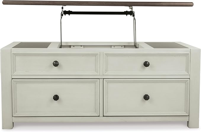 Signature Design by Ashley Bolanburg Farmhouse Lift Top Coffee Table with Drawers, Antique Cream & Brown-Ruum Studio Home