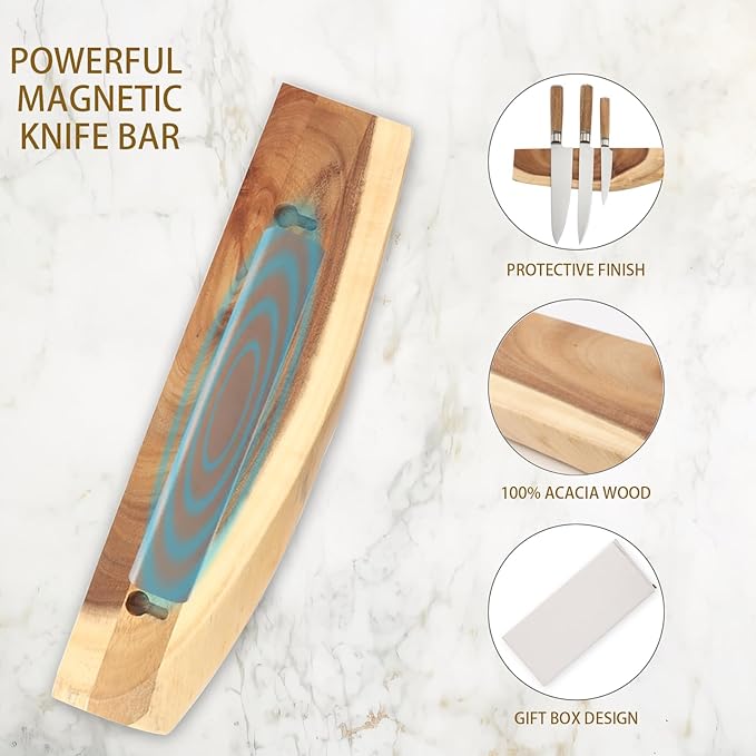 12.5 Inch Magnetic Knife Holder for Wall,Acacia Wood Knife Magnetic Strip,Knife Holder Wood Magnetic,No Drilling Knife Magnetic Strip-Strong Knife Magnet- for Kitchen Knives and Tools-Ruum Studio Home