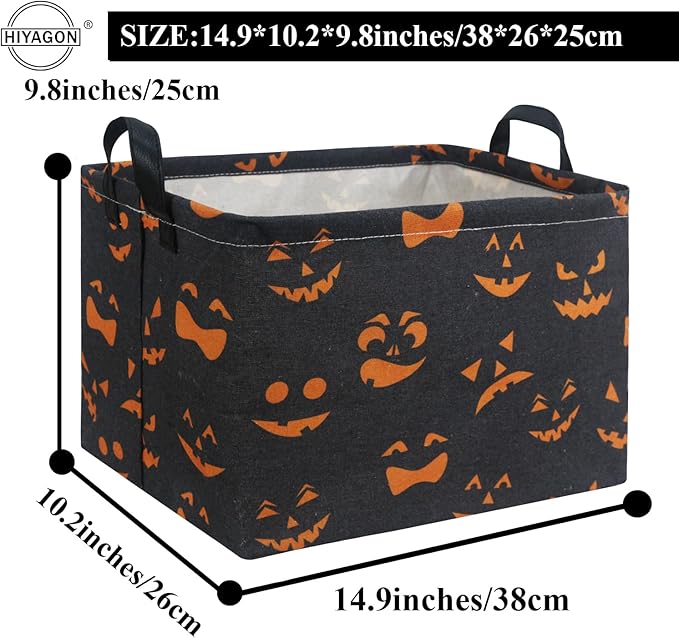 HIYAGON Rectangular Halloween Basket for Boys and Girls Kids Trick or Treat Pumpkin Basket for Halloween Parties Cute Storage Bin Organizer Box Room Decor(Black Pumpkin)-Ruum Studio Home