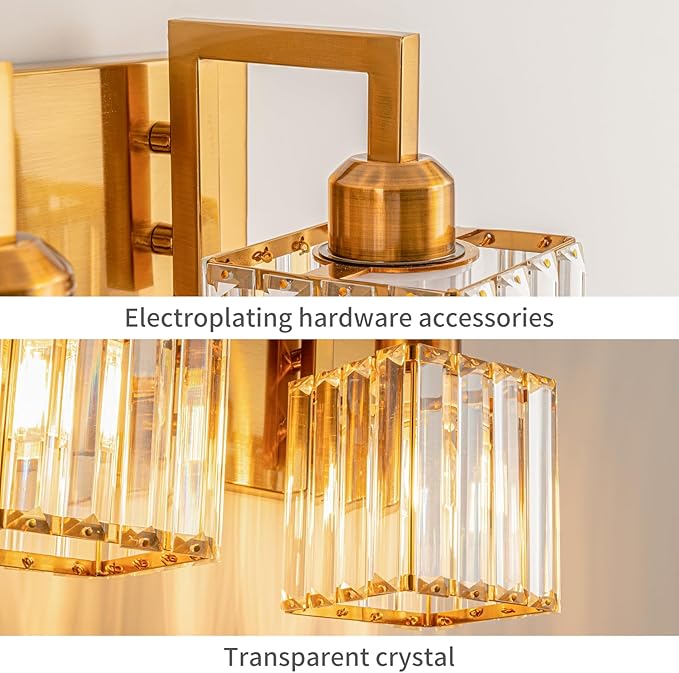 Modern Crystal Bathroom Vanity Light - 6-Lights Gold Brushed Brass Finish Wall Lamp-Ruum Studio Home