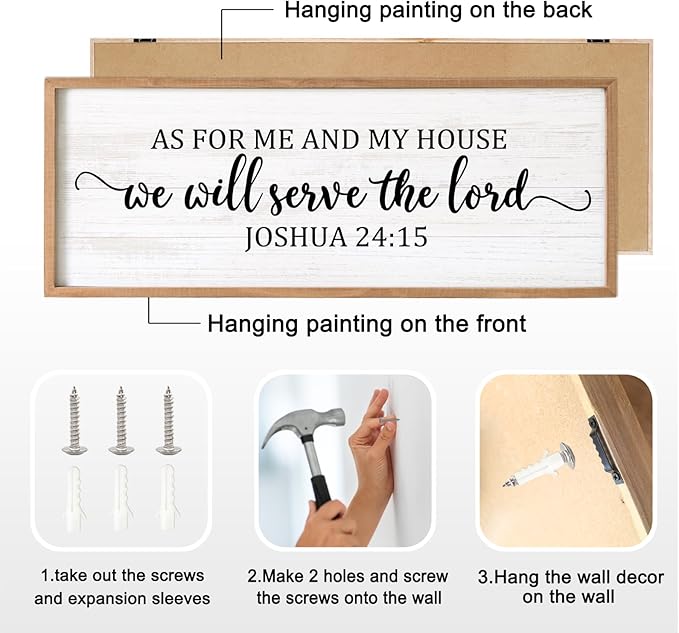 As For Me And My House We Will Serve The Lord Framed Wall Art, 40''×15'' Horizontal Positive Religious Rustic Bible Verse for Christian God Jesus Christ Prayer, Vintage Holy Catholic Scripture Decor-Ruum Studio Home